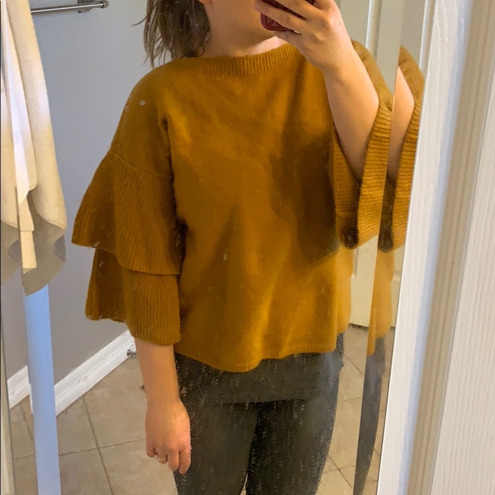 Made well : Mustard Ruffle Sleeve Sweater 🌙